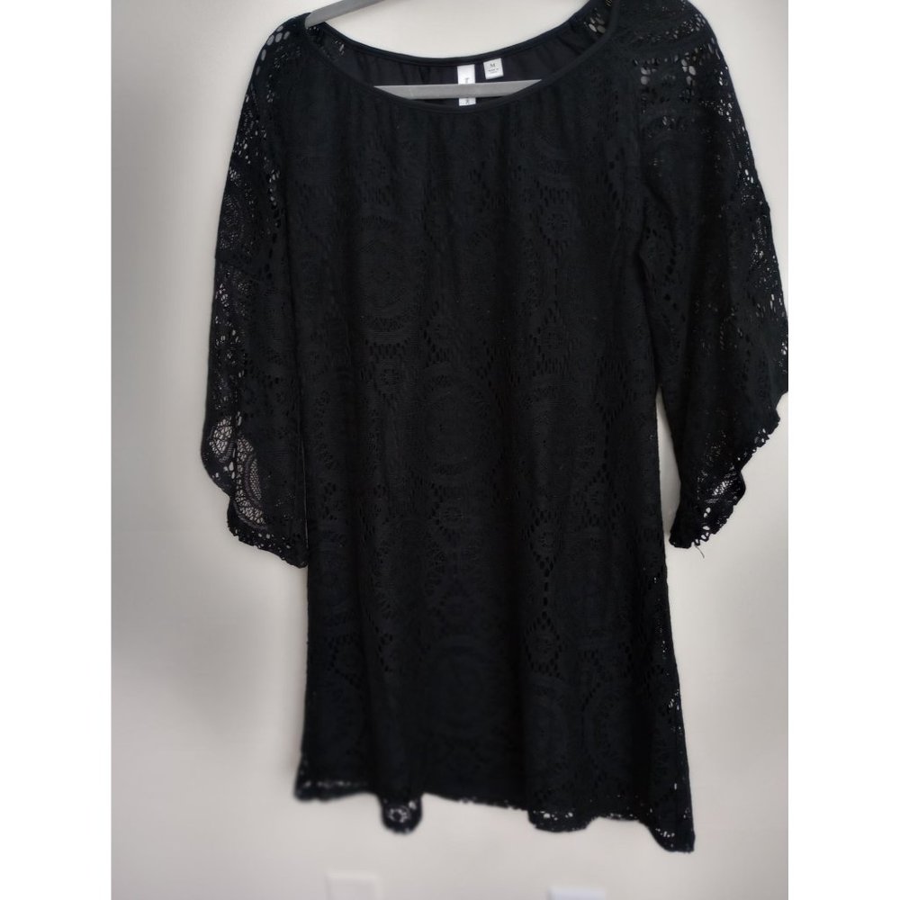 Tacera Crocheted Black Lace Dress size M